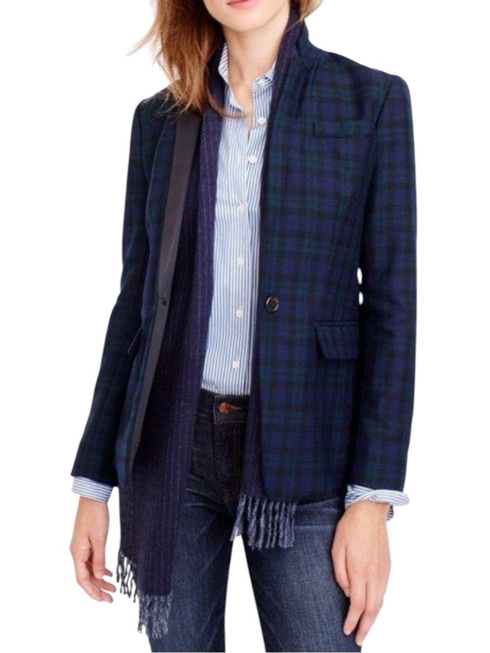 J. Crew Wool Tartan Regent Blazer in blue green plaid Sz 8 excellent condition